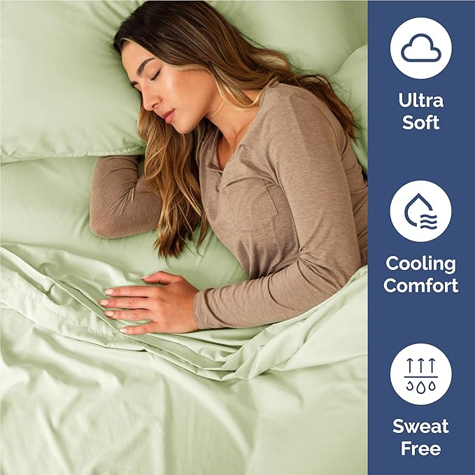 Twin XL 4 Piece Sheet Set - Cooling, Comfy & Breathable - Hotel Luxury Bedding, Includes Fitted Sheet for Women, Men, Kids & Teens - 1 Flat, 1 Fitted Sheet, 2 Pillowcases w/Deep Pockets - Light Sage