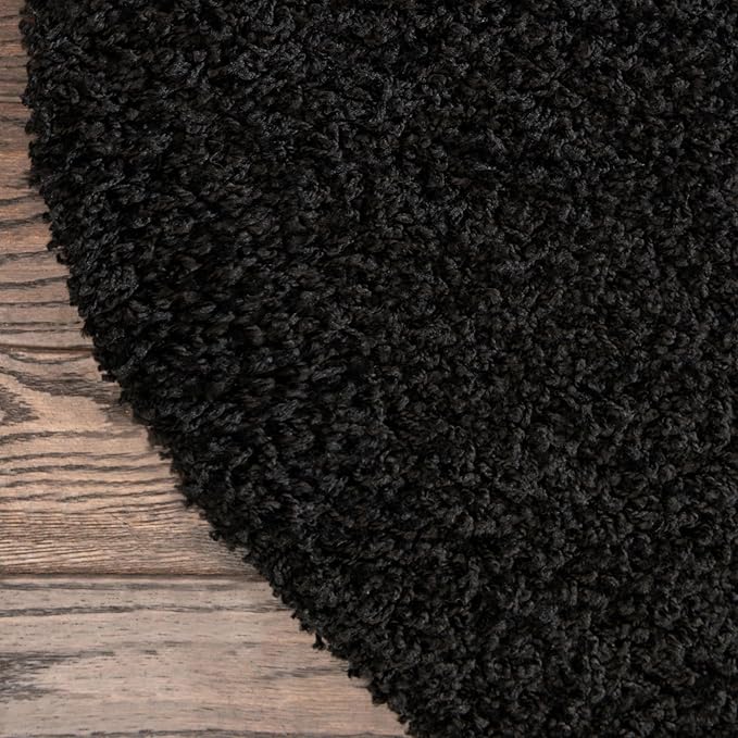 Unique Loom Solid Shag Collection Area Rug (4' 1" Round, Jet Black)