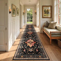 Area Rugs 2'6''x14' Washable Non-Slip, Floral Vintage Distress Print Pattern Medallion Carpet for Living Room Bedroom Dining Room, Black Colorful Floral Dark Tan