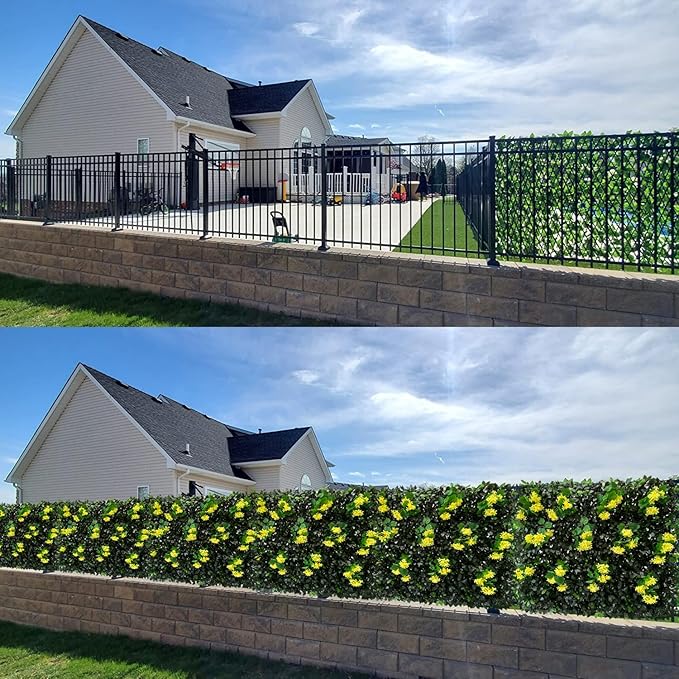 GLANT Expandable Fence Privacy Screen for Balcony Patio Outdoor,Decorative Faux Ivy Fencing Panel,Artificial Hedges (Single Sided Leaves) (4, Branches -Yellow Muxiang)