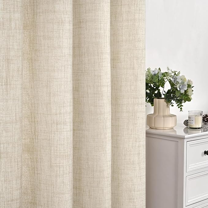 YoungsTex Linen Curtains 80 Inch Length for Living Room 2 Panels, Light Filtering Cream Semi Sheer Window Treatments with Bronze Grommet Privacy for Bedroom Farmhouse Dining, 52 x 80 Inch