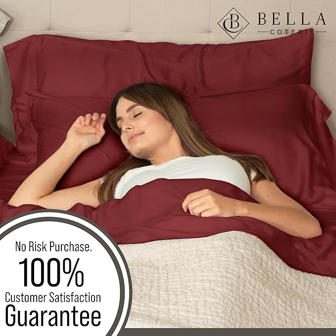 Bella Coterie Luxury Bamboo Viscose Full Size Sheet Set | 100% Organically Grown | Ultra Soft | Cooling for Hot Sleepers | 18" Deep Pocket [Merlot]