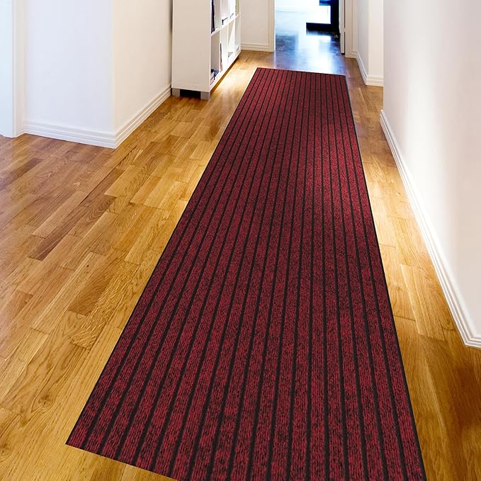 Ottomanson 2'7" x 11' Hallway Runner with Scraper Pile Extra Durable Non-Slip Rug Mat for Indoor & Outdoor Use - Ideal for Kitchen, Entryway, Patio & Garage - High-Traffic Carpet, Red