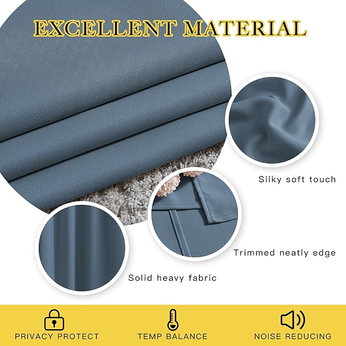 NICETOWN Smoky Blue Curtains 96 inches Long, Grommet Thermal Insulated Blackout Curtains Privacy Window Treatments for Boys Room/Living Room, W46 x L96, 2 Panels