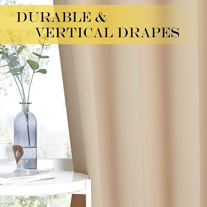NICETOWN Blackout Drapery Window Curtains for Doorway - Grommet Window Treatment Thermal Insulated Solid Vertical Drape for Bedroom (Biscotti Beige, 1 Piece, 66 by 66 Inch)