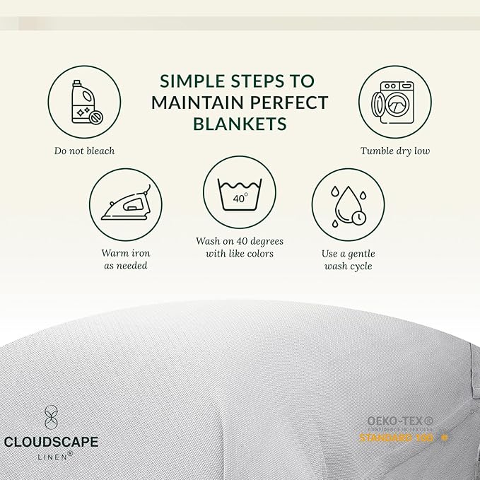 Cloud Scape Linen 100% Cotton Blanket Twin 68x92 White - Cozy Herringbone Weave, Fits Up to Twin XL Size Beds, Breathable Softness, All-Season Warmth, Winter Blanket, Bedding Gift Choice