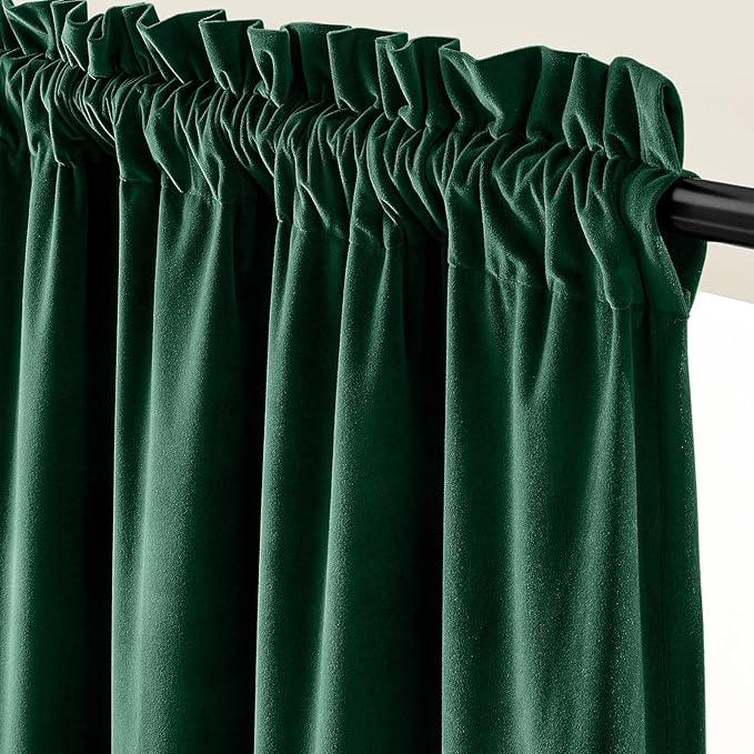 Lazzzy Velvet Blackout Curtains Thermal Insulated Room Window Drapes Super Soft Luxury Curtains for Living Room Bedroom Rod Pocket 2 Panels, Emerald Green, 52" W x 96" L