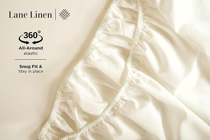 LANE LINEN 100% Cotton 600 Thread Count Soft Twin Bedding Sheets & Pillowcases Set- Sateen Weave Fully Elasticized 15 inch Deep Pocket Twin Sheets, Hotely Like Think Natural Cooling Bedding - Ivory