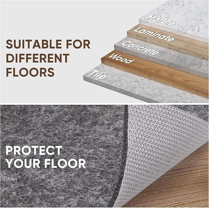 BALEINE Felt Non Slip Rug Pads, Extra Large 1/8" Thick Felt and Rubber Backing, Shock Absorbing Carpet Pad for All Carpets and Hardwood Floors (8x10 Ft)