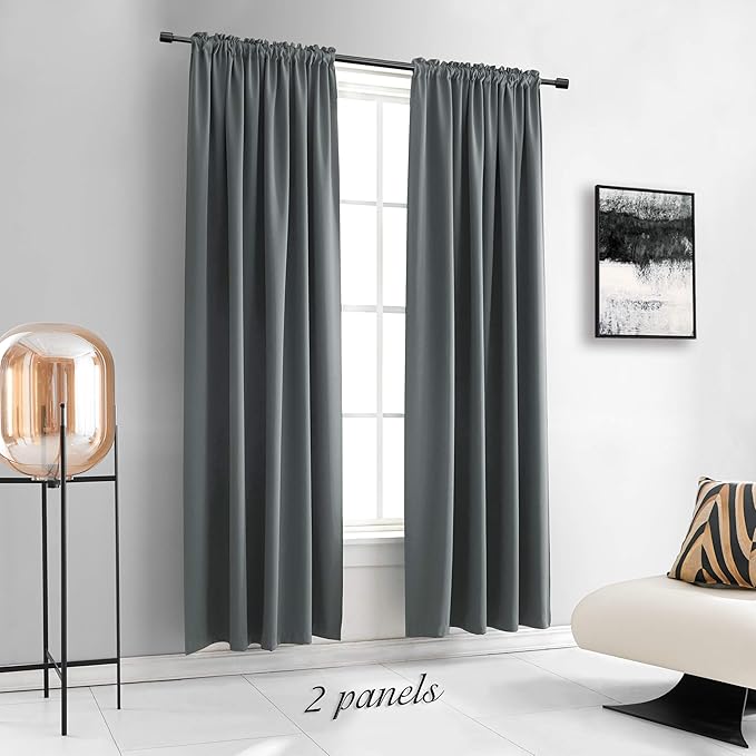 DONREN 96 Inches Long 2 Panels Blackout Curtain Panels for Bedroom - Rod Pocket Thermal Insulated Drapes for Living Room(Medium Grey,42 x 96)