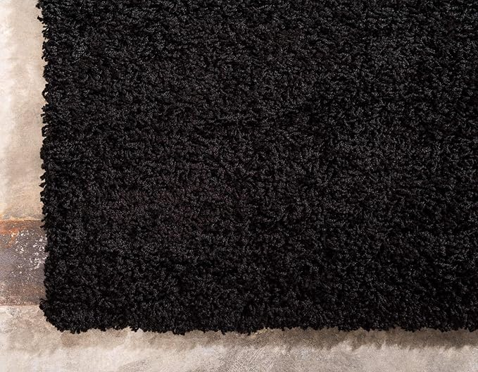 Unique Loom Solid Shag Collection Area Rug (8' x 11' Rectangle, Jet Black)