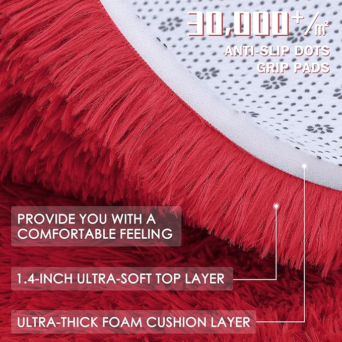 OLANLY 2x5 Machine Washable Runner Rugs for Hallway, Soft Fluffy Shaggy Bedside Rugs for Bedroom, Living Room, Indoor Floor Carpet for Kids Girls and Boys, Nursery Rooms, Home Decor Aesthetic, Red