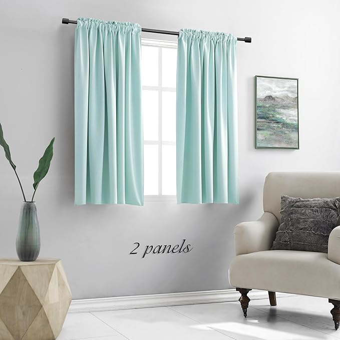 DONREN Aqua Color Curtain Drapes for Bedroom - Blackout Thermal Insulated Room Darkening Rod Pocket Curtains for Living Room (42 by 45 Inch,2 Panels)