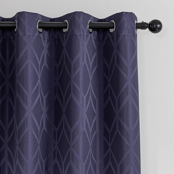 Amazon Basics Jacquard 2-Piece 100% Blackout Curtains, Living Room and Bedroom Drapes, Thermal Insulated Window Treatment, 52"x63", Dark Blue