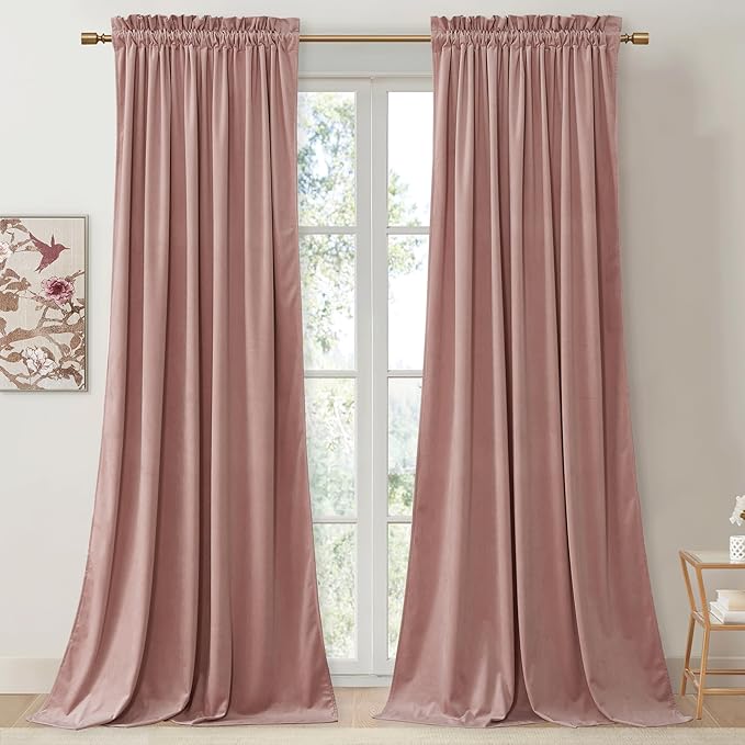 StangH Nursery Pink Velvet Curtains 108 inches Long, Privacy Window Drapes High Ceiling Tall Curtains Home Decoration for Birthday Party Backdrop/Girls Room, W52 x L108, 2 Panels