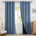 100% Blackout Curtains 80 inch Length 2 Panels Set for Bedroom/Living Room, Linen-Look Textured Full Light Blocking Room Darkening Thermal Insulated Noise Reduction Drapes (W52xL80, Blue)