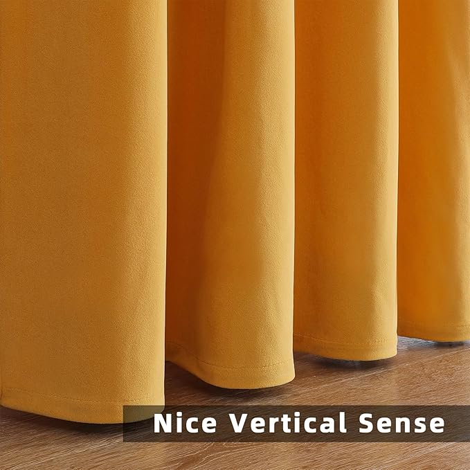 Joydeco Yellow Velvet Curtains 63 inch Length 2 Panels, Luxury Blackout Rod Pocket Thermal Insulated Window Curtains, Super Soft Room Darkening Drapes for Living Dining Room Bedroom,W52 x L63 inches