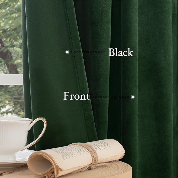 LAMIT Emerald Green Velvet Curtains 84 Inch for Living Room, Thermal Insulated Room Darkening Panels Noise Reducing Back Tab and Rod Pocket Christmas Drapes for Bedroom, 2 Panels, 52 x 84 Inch
