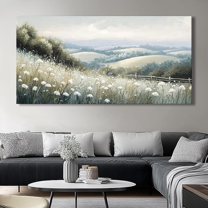 Sea of Flowers Canvas Wall Art - Modern landscape Paintings for Living Room, Bedroom Wall Decor, Framed Wall Art for Home or Office Decoration, Large wall Art 20"x40"(50CMx100CM)