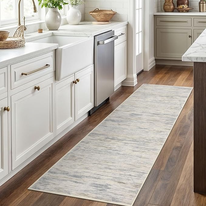 2x6 Modern Abstract Runner Rug for Hallways, Gray Beige Neutral Multi Super Soft Hallway Decor Kitchen Rugs with Non-Slip, Non-Shedding Washable Runners for Entryway Laundry Indoor