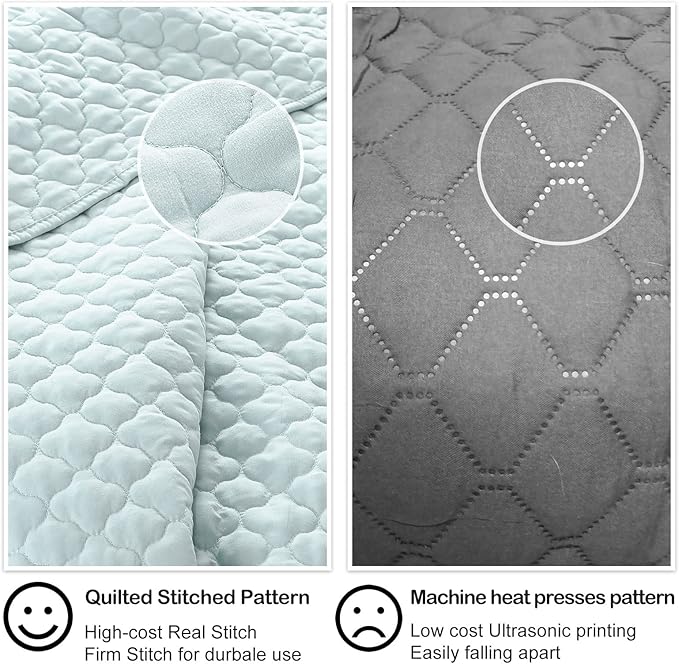 HORIMOTE HOME Quilt Queen Size Aqua Blue, Lightweight Quilt for Summer Ultra-Soft Microfiber Modern Style Quilted Clouds Pattern Bedspread Quit Set 3 Pieces