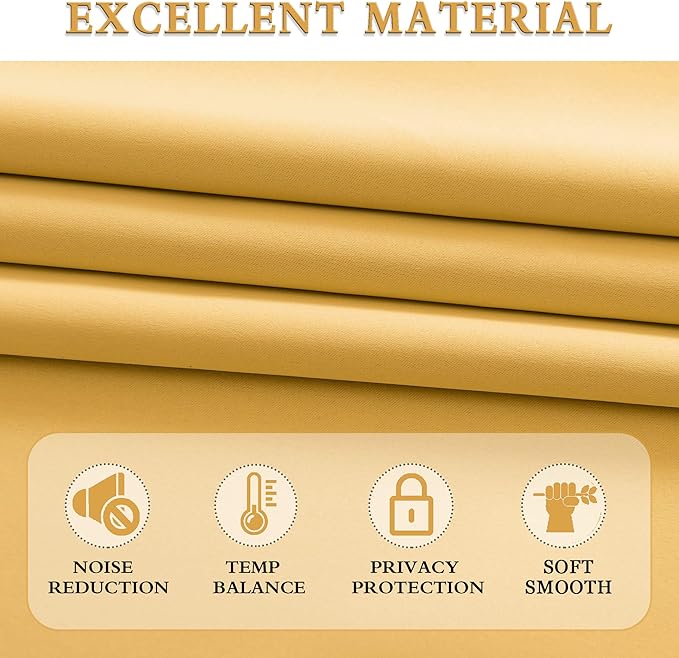DONREN Gold Yellow Blackout Curtains for Kitchen - Room Darkening Curtain Drapes with Rod Pocket (52 Inch Width x 72 Inch Length,2 Panels)