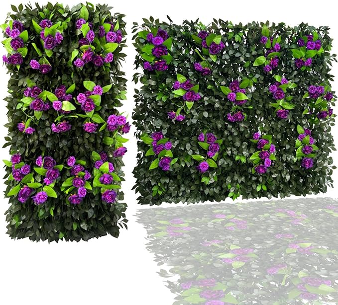 GLANT Expandable Fence Privacy Screen for Balcony Patio Outdoor,Decorative Faux Ivy Fencing Panel,Artificial Hedges (Single Sided Leaves) (1, Branches -Purple Rose)