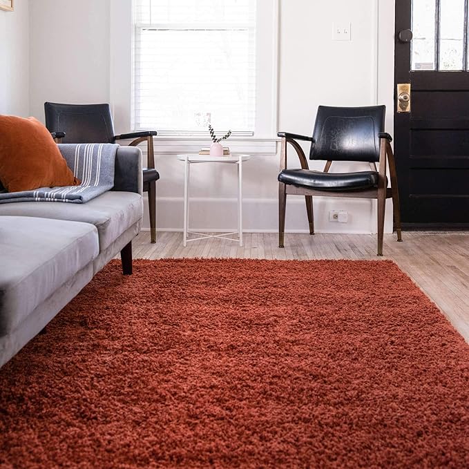 Unique Loom Solid Shag Collection Area Rug (9' x 12' 2" Rectangle, Terracotta)