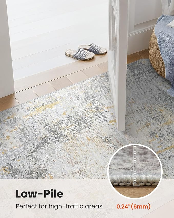 AMADA HOMEFURNISHING 5x7 Area Rugs for Living Room, Modern Abstract Washable Rug Neutral Soft with Non-Slip Backing & Low Pile Kids Rug for Resistant, Bedroom, Nursery Home Office, Beige