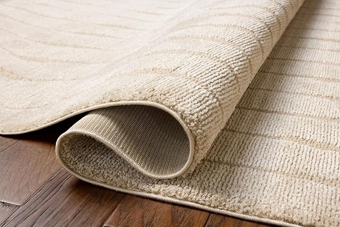 Loloi Chris Loves Julia Calvin Collection CLV-02 Ivory/Oatmeal 3'-6" x 5'-6" Accent Rug Checkered Neutral Soft Living Room Bedroom Carpet