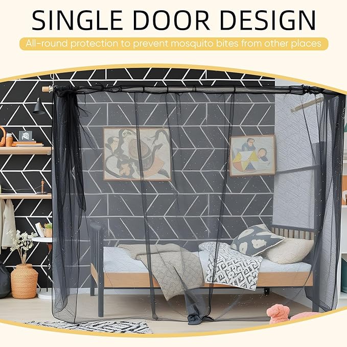 4 Corners Mosquito Net for Mosquiteros para Camas Bed Canopies Netting Bed Drapes Rectangular Mosquito Mesh for Camping Home Outdoor Travel(Black,L87 X W79 X H79 Inch,1 Opening)