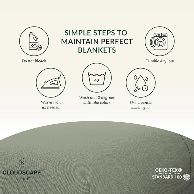 Cloud Scape Linen 100% Cotton Throw Blanket 50x70 Olive Green, Luxury All-Season Warmth, Ultra Soft, Oversized Herringbone Gauze Blanket for Winter, Bed, Couch & Sofa Decor, Best Gift Idea