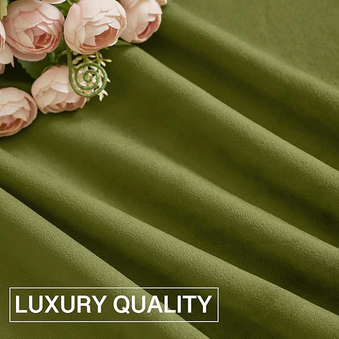 StangH Olive Green Velvet Curtains 102 inches Long 2 Panels for Christmas Decor, Room Darkening Warming Drapes Privacy Protect Cold Blocking for Dining Room/Hotel Hall, W52 x L102