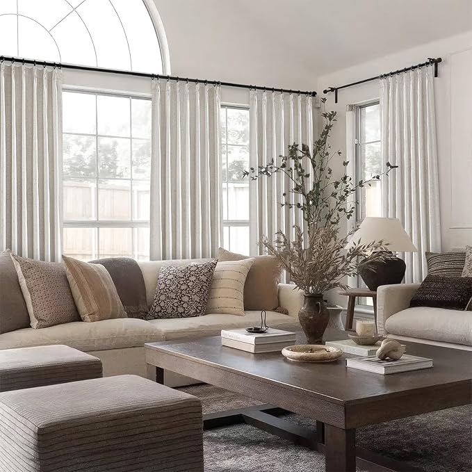 Topfinel 100 Inch Long Black Out Custom Drapery Panels, Double Pinch Pleated Window Coverings, Kids Summber Boho Farmhouse Heat Blocking Sound Block Back Tab Curtains for Patio Sunroom Bay Window