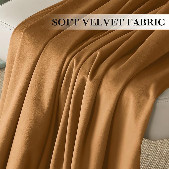 RYB HOME Luxurious Bronze Velvet Curtain Panels for Living Room Bedroom, Heavy Duty Thermal Insulated Back Tab Floor-Length Velvet Drapes for Vintage Decor, 52" W x L102 L, 2 Panels Set