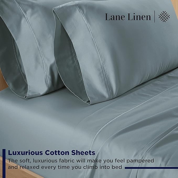 LANE LINEN 600 Thread Count 100% Cotton Full Size Sheets Set, Soft & Comfy Hotel Style Thick Full Bed Sheets Set, Mercerized Cotton Bedding Sheets & Pillowcases Sets, Machine wash - French Blue