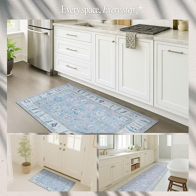 Fame Rugs Lavender Modern Oushak Rug 9x12, Vintage Turkish Colorful Oriental Washable Antique Inspired Oversize Area Rugs, Luxury Living Room Bedroom (386PBL, 9' x 12)
