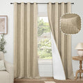 100% Blackout Curtains for Living Room 90 Inches Long 2 Panels, Faux Linen Textured Floor Length Thermal Insulated Bronze Grommet Boho Window Energy Save Drapes, Each 52" Wide, Burlap