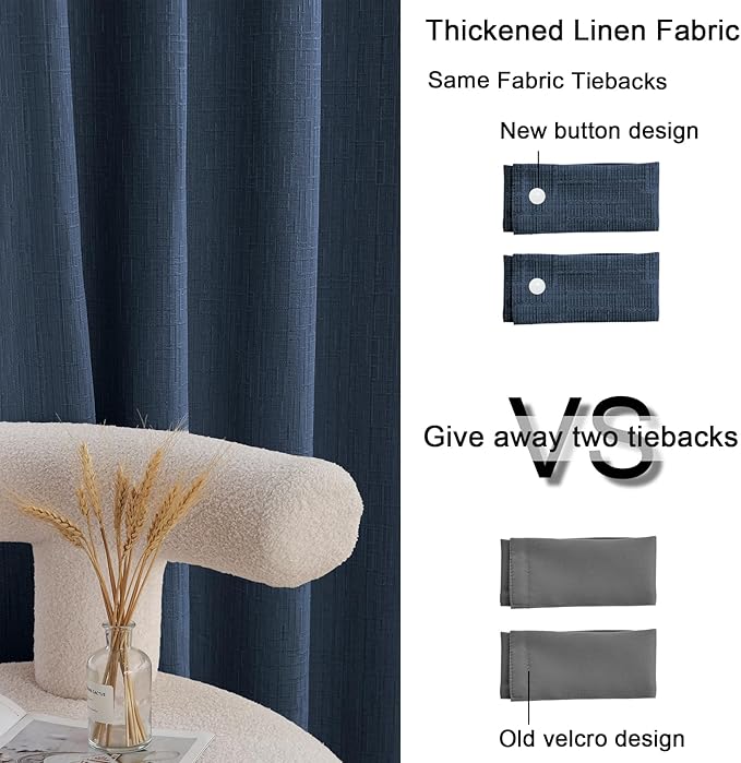 Linen Curtains 188 inch Length 2 Panels for High Ceiling Extra Long Thick Faux Linen Window Drapes Burlap Textured Curtains with Grommet for 2 Story High Living Room (52x188 Navy)