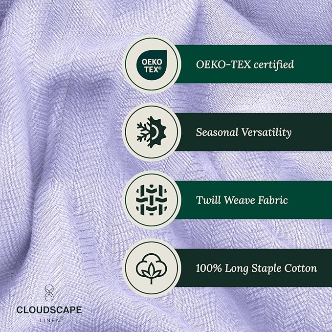 Cloud Scape Linen 100% Cotton Throw Blanket 50x70 Lavender Blue, Luxury All-Season Warmth, Ultra Soft, Oversized Herringbone Gauze Blanket for Winter, Bed, Couch & Sofa Decor, Best Gift Idea