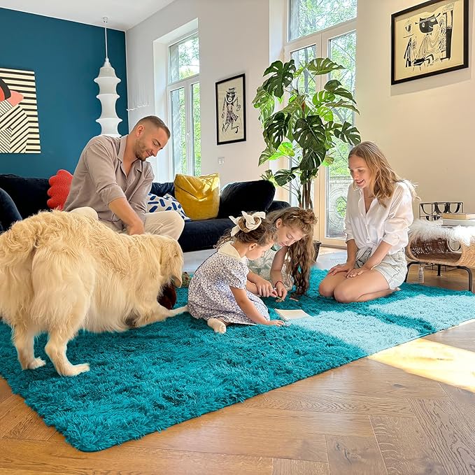 OLANLY 2x5 Machine Washable Runner Rugs for Hallway, Soft Fluffy Shaggy Bedside Rugs for Bedroom, Living Room, Indoor Floor Carpet for Kids Girls and Boys, Nursery Rooms, Home Decor Aesthetic, Teal