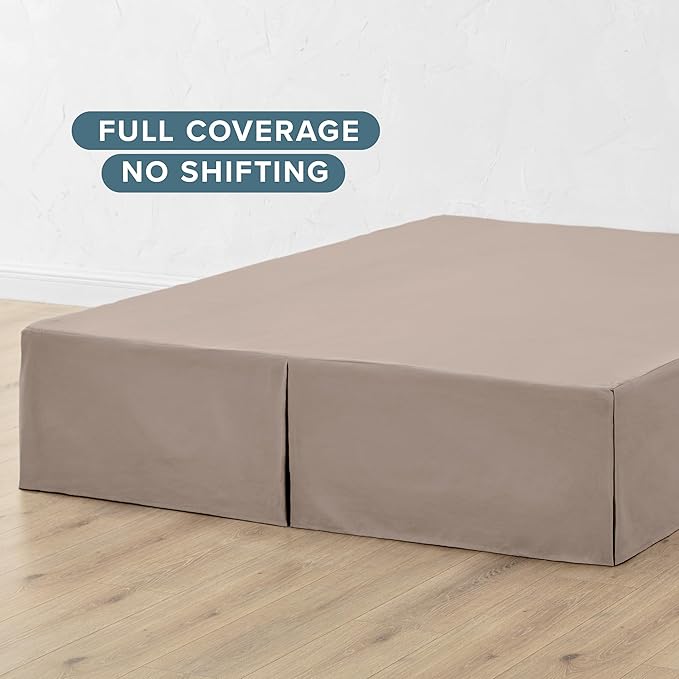 Bare Home Queen Bed Skirt - 15-Inch Tailored Drop Easy Fit - Bed Skirt for Beds - Center & Corner Pleats (Queen, Taupe)