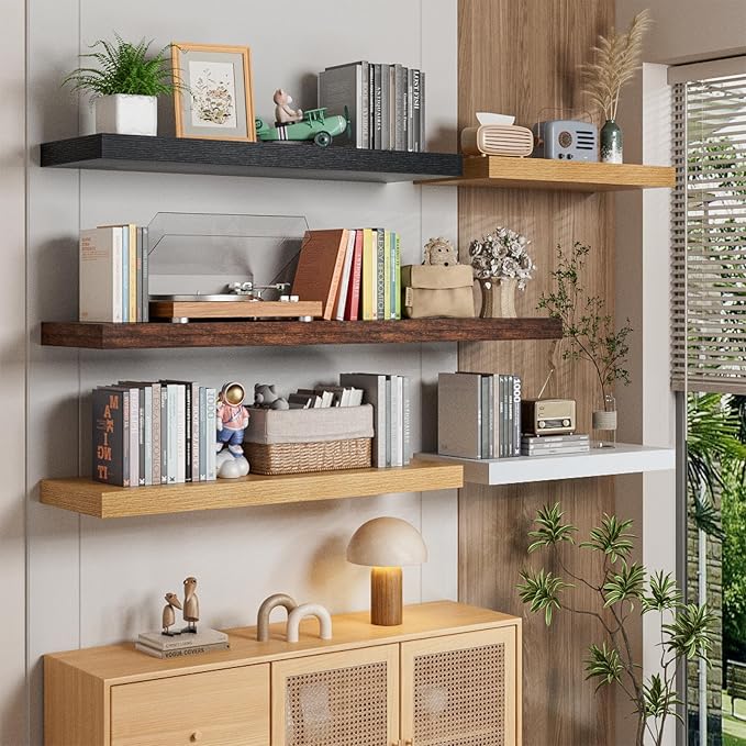 Heimlove 36 Inch Long Floating Shelf for Wall, 12" Deep Floating Shelves Shelves for Bedroom Living Room Bedroom,Wall Mounted Shelves for Storage Book Decor, Set of 2, Rustic Brown