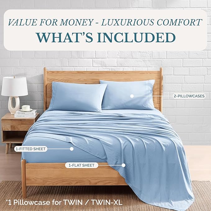 Casa Platino Full Size Sheets, Soft & Cozy Full Bed Sheet Set, Breathable, Pre-Washed, 4-Piece Set, French Blue