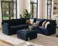 ABCASA 103.5" Oversized Modular Sectional Sofa, L Shaped Convertible Couch with Movable Ottoman, Large 6 Seat Corner Couches for Living Room Deep Seat- Blue Chenille