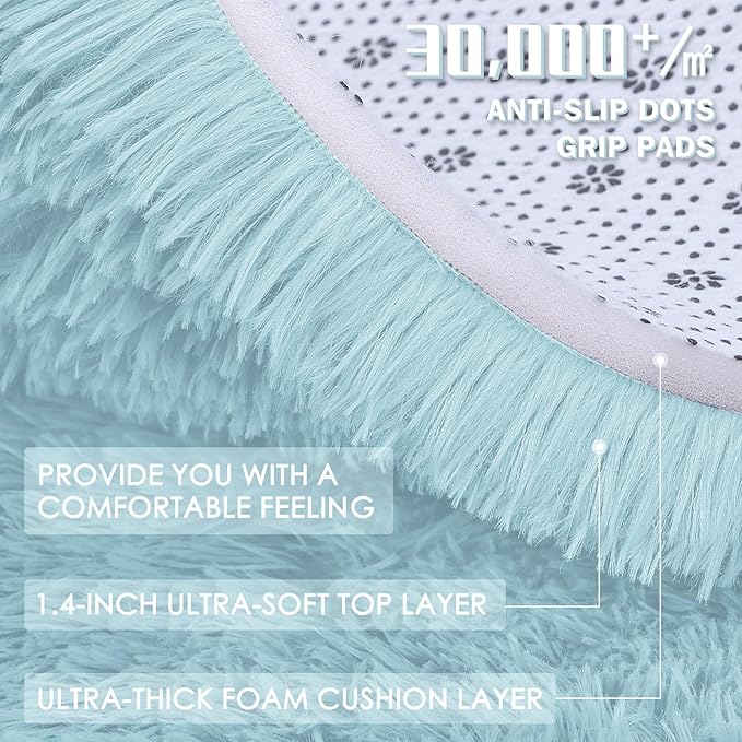 OLANLY Area Rugs for Living Room Bedroom, Machine Washable 4x5.9 ft Soft Fluffy Shaggy Bedside Rug, Indoor Floor Carpet for Kids Girls and Boys, Dorms, Nursery Rooms, Home Decor Aesthetic, Light Blue