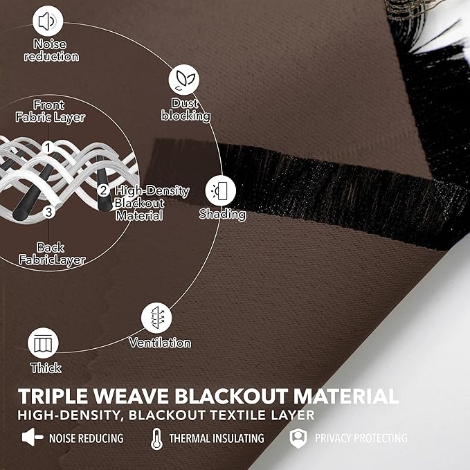 Deconovo Blackout Curtains, Thermal Insulated, W42 x L63 2 Panels, Back Tab, Machine Washable, Room-Darkening Drapes for Bedroom/Living Room Brown