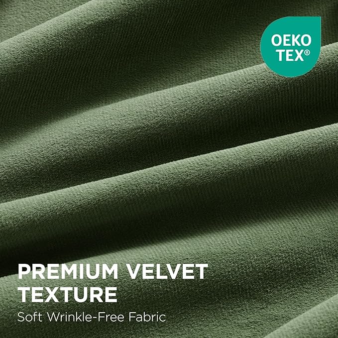 Joydeco Olive Green 100% Blackout Curtains 108 Inch 2 Panels, Luxury Thermal Green Velvet Curtains for Bedroom Living Room, Soundproof Blackout Window Drapes, Rod Pocket & Back Tab (52W x 108L)