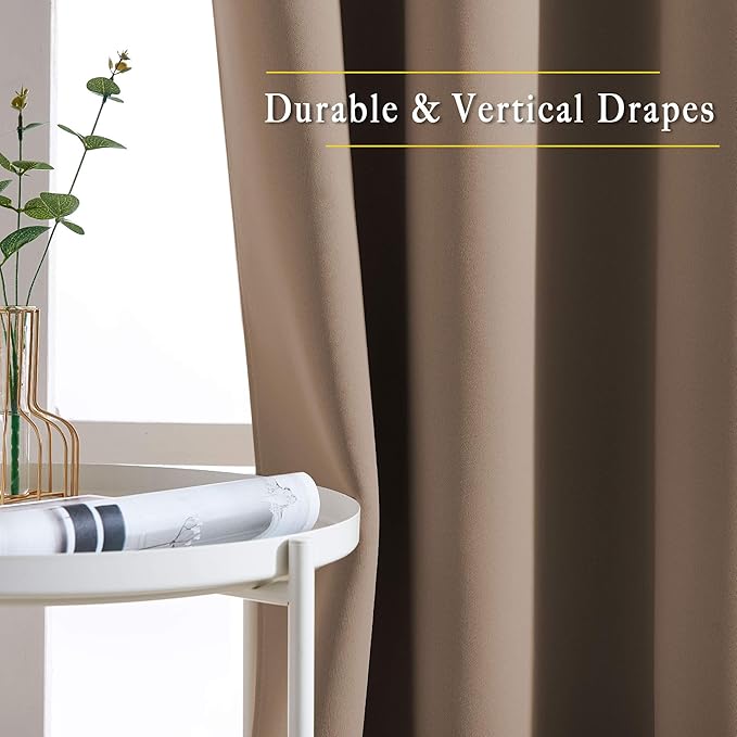 NICETOWN Bedroom Blackout Curtains and Drapes - Window Treatment Thermal Insulated Solid Grommet Blackout Draperies for Living Room (Set of 2 Panels, 52 by 95 Inch, Cappuccino)