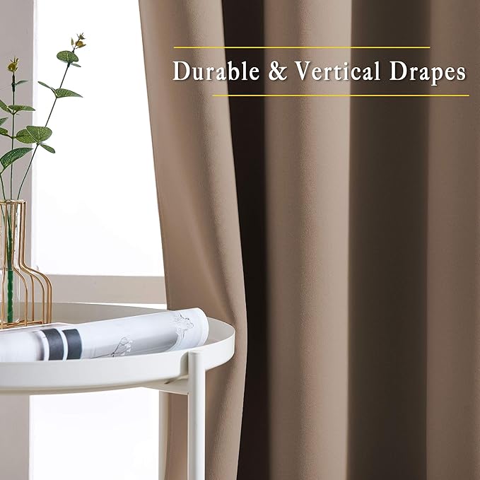 NICETOWN Bedroom Blackout Curtains and Drapes - Window Treatment Thermal Insulated Solid Grommet Blackout Draperies for Bedroom (Set of 2 Panels, 52 by 63 Inch, Cappuccino)